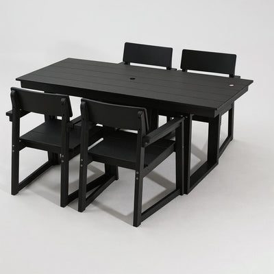 5 Piece Outdoor Dining Set For 4, Patio Table With Umbrella Hole And 4 Armrest Chairs For Backyard - Black