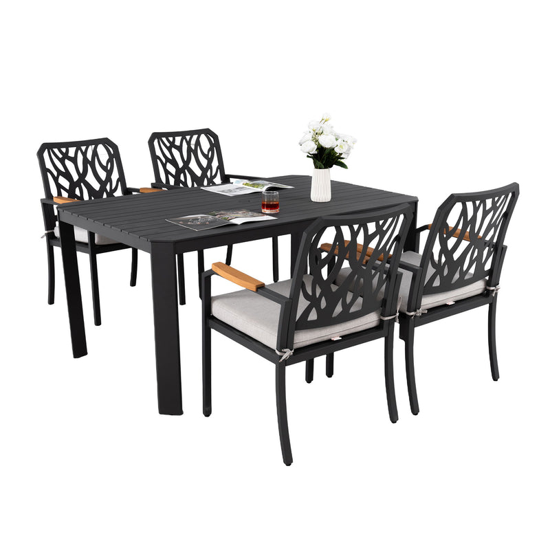 Outdoor Patio Furniture Dining Set With Sunbrella Fabric, Rectangular Table With Umbrella Hole