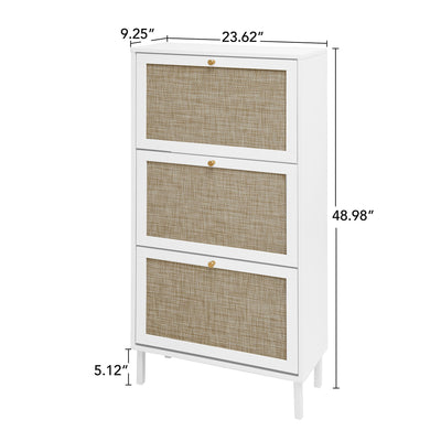 Modern Rattan 3 Door Shoe Rack Cabinet For Entryway