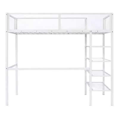 Loft Bed With 4 Tier Shelves And Storage