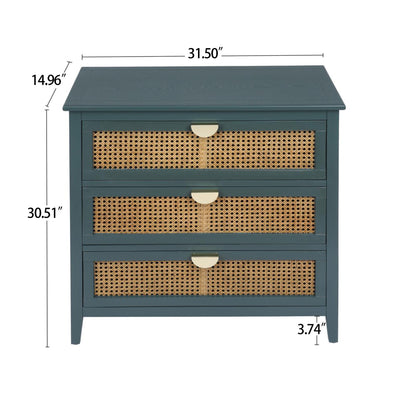3 Drawer Cabinet, Natural Rattan, American Furniture