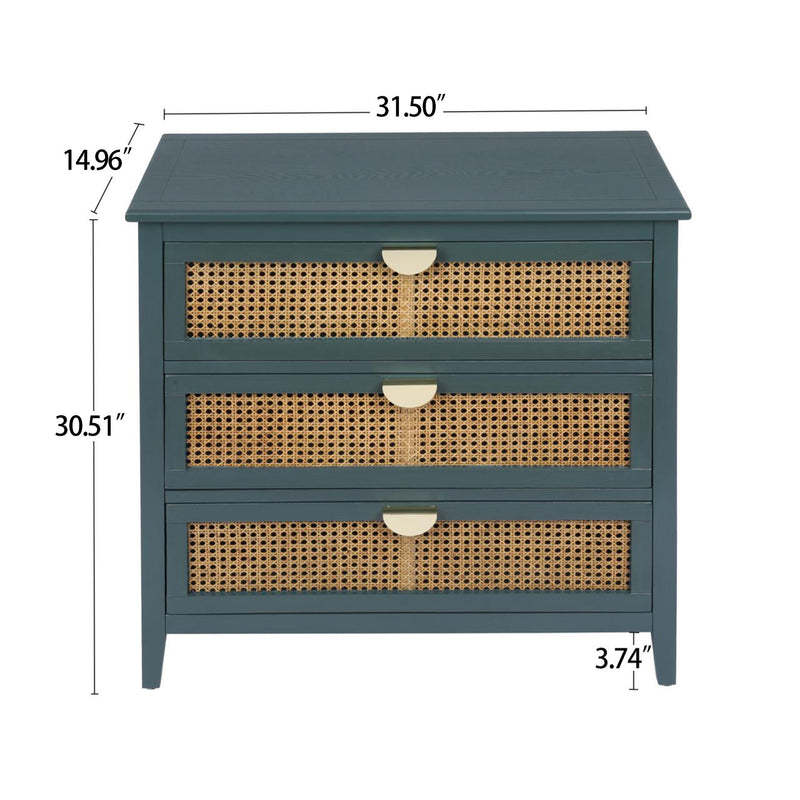 3 Drawer Cabinet, Natural Rattan, American Furniture