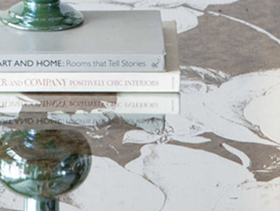 Large Mirrored Dining Table With Elegant Floral Design And - Silver Multi