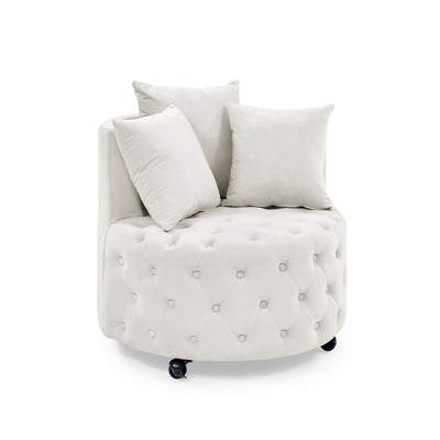 Modern Upholstered Swivel Chair With Button Tufted Design And Movable Wheels