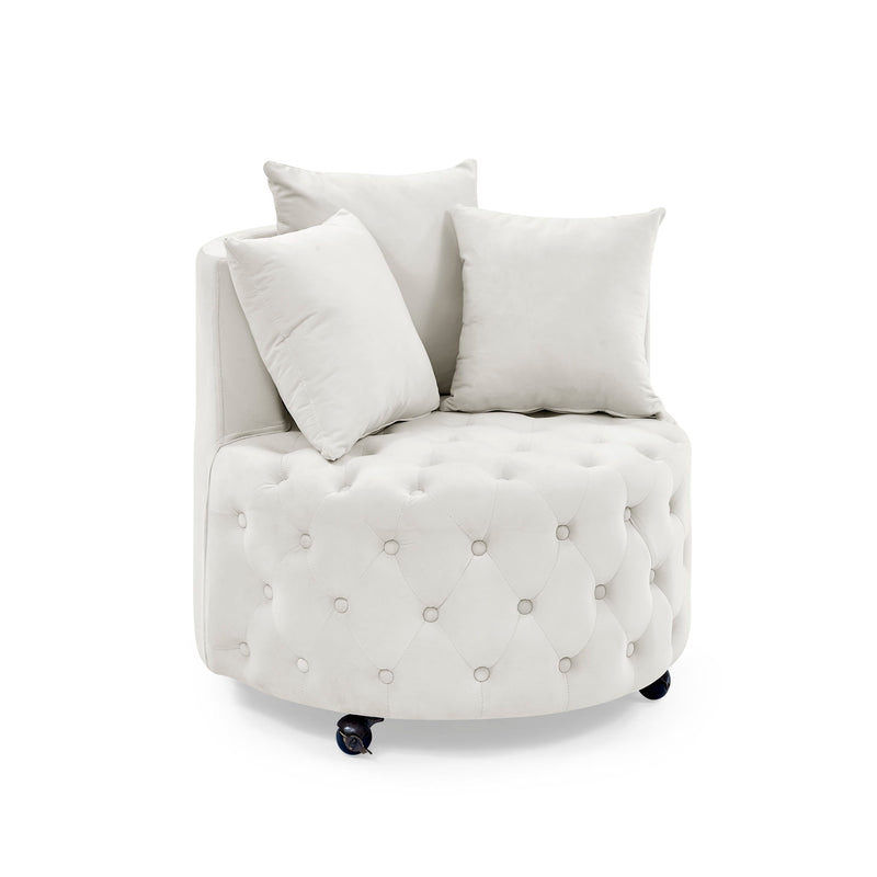 Modern Upholstered Swivel Chair With Button Tufted Design And Movable Wheels