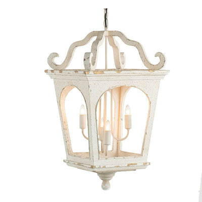 4 Light Wood Chandelier, Hanging Light Fixture With Adjustable Chain For Kitchen, Bulb Not Included - Cream White