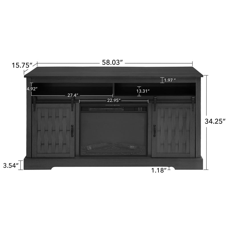 Fireplace TV Stand For Tvs Up To 65", Entertainment Center With 23" Electric Fireplace, Farmhouse TV Stand Industrial Media Console With Sliding Barn Door For Living Room - Dark Gray