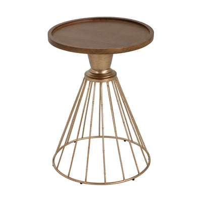 Hollow - Edge Retro Art Pine Side Table With Antique And Natural Color, Iron And Pine Construction - Antique Gold / Natural