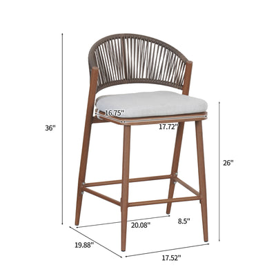 Outdoor 26" Counter Height Metal Frame Counter Stools With Scallop Shaped Backrest & Water Resistant Cushions