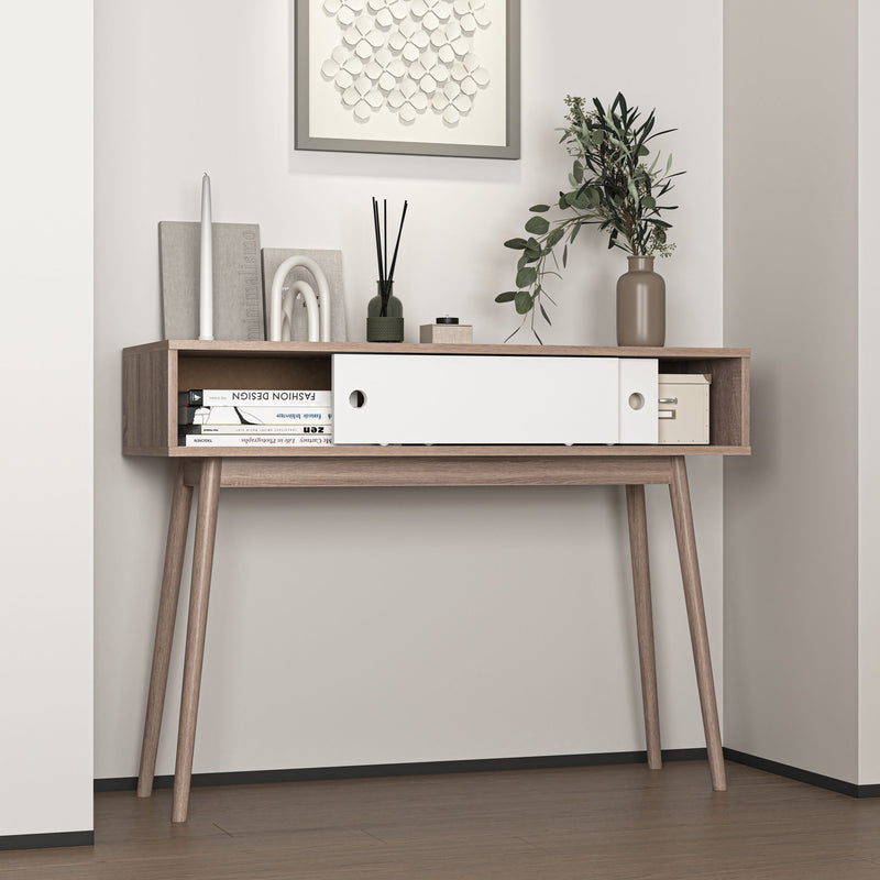 Rustic Entryway Console Table With Sliding White Doors And Wood Legs - Natural