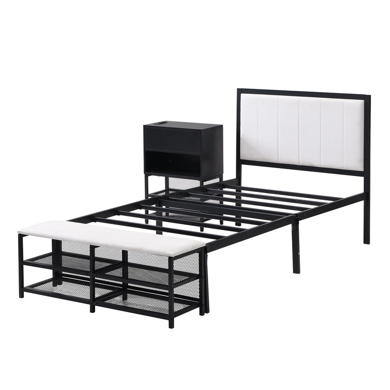 Platform Bed With 2 Tier Storage Shelves, Storage Cabinet