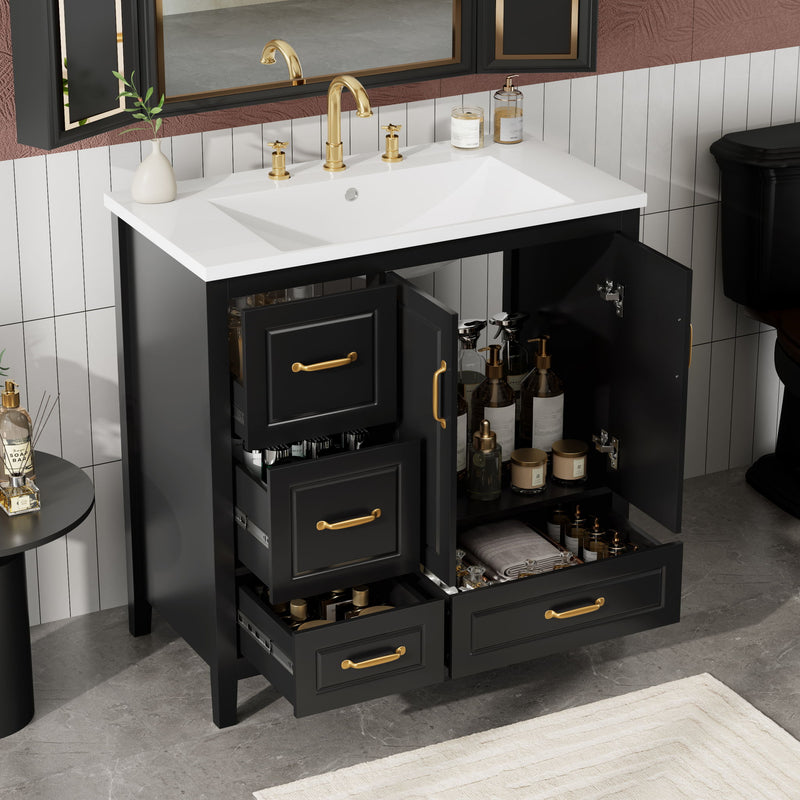 Bathroom Vanity With Sink, Soft Closing Doors & Drawers, Metal Handles