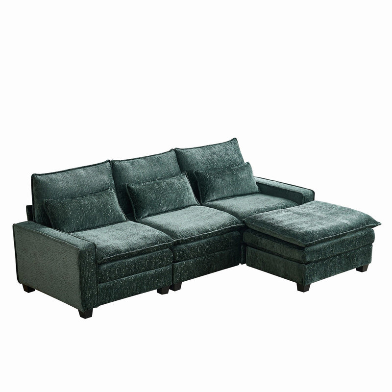 Modern Comfy Chenille L Shaped Sectional Sofa With Movable Ottoman