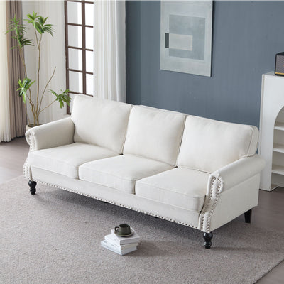 Rolled Arm Sofa With Nailhead Trim With Wooden Legs