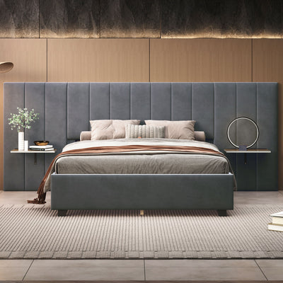 Upholstered Platform Bed With Big Headboard