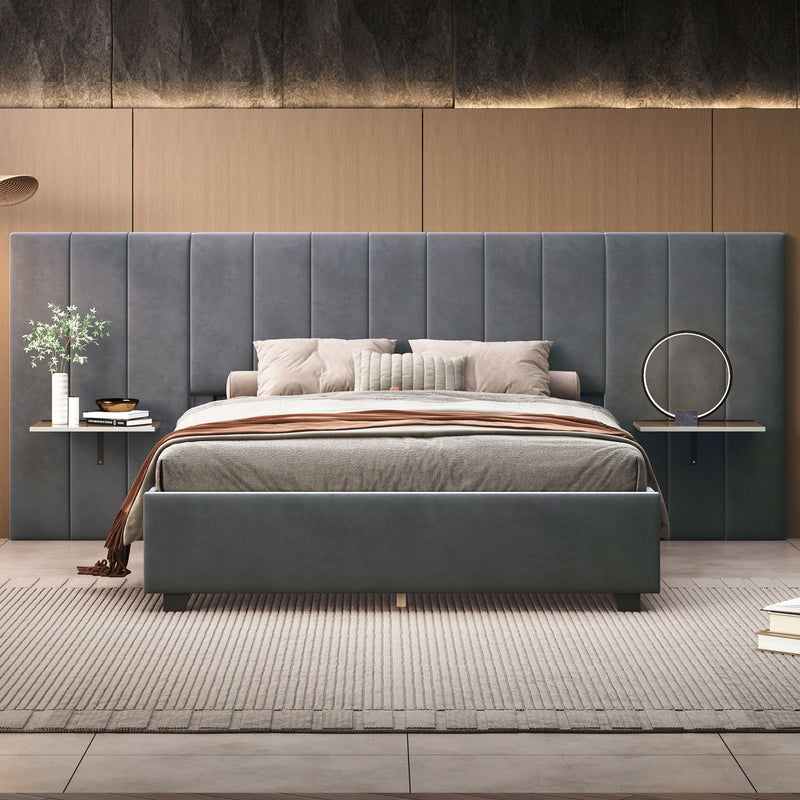 Upholstered Platform Bed With Big Headboard