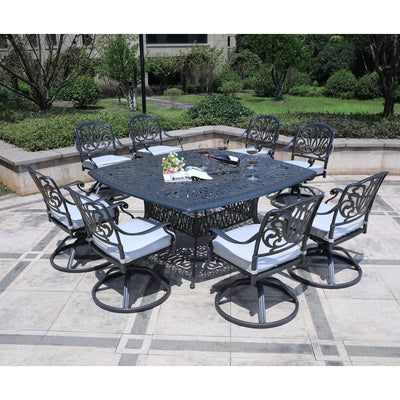 Square 8 Person 64" Long Aluminum Dining Set With Cushions