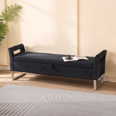 Wide Storage Soft Ottoman Bench With Armrests
