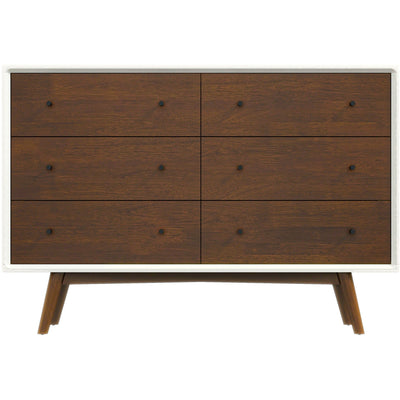 Mid-Century Modern White Dresser 6 Drawer - Dark Brown / White