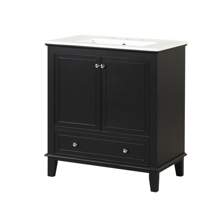 30" Bathroom Vanity With Sink Combo, Multi Functional Bathroom Cabinet With Doors And Drawer - Black