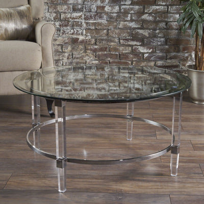 Tempered Glass Round Coffee Table With Four Legs - Clear