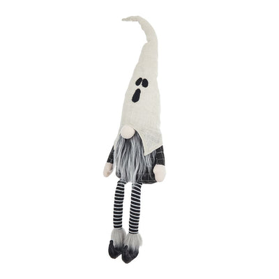 Sitting Gnome With Ghost Hat, For Halloween Decor - Black White
