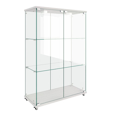 Modern Display Cabinet With LED Lights, Transparent Tempered Glass 2 Door Storage Case With 3 Shelves