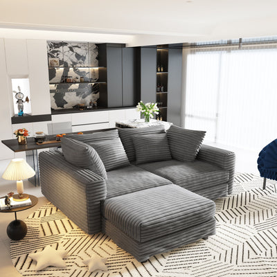 Deep Seat Convertible Sofa With Soft Pillows And Ottomans