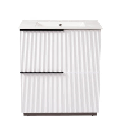 Fluted Bathroom Vanity With Ceramic Sink, Soft Close Slides