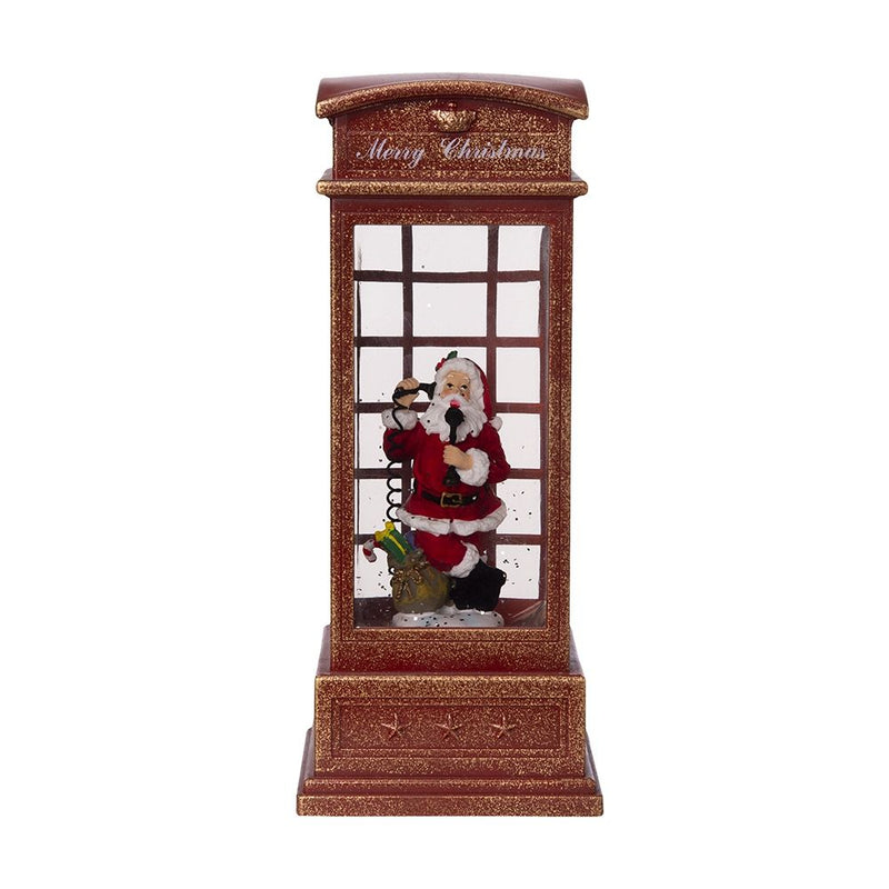 Christmas Lighted Water Spinning Phone Booth With Santa On Phone, 3*AA Batteries Required - White / Red