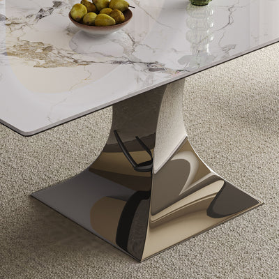 Modern Rectangular Dining Table For 6 - 8, Plated Hourglass Base