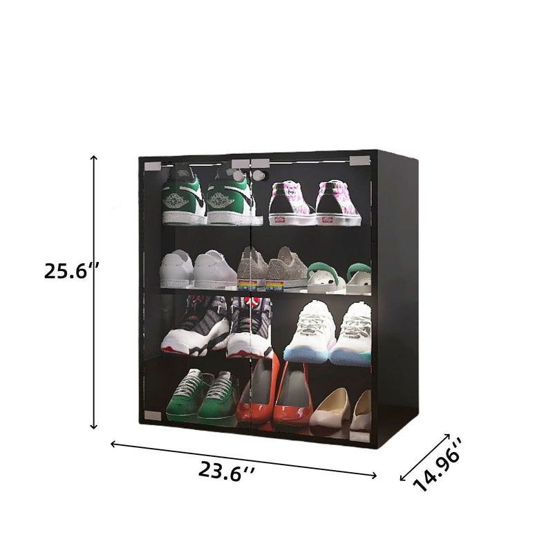 4 Layers Shoe Cabinet With Glass Door And Glass Layer Shoes Display Cabinet With LED Light Bluetooth Control - Black