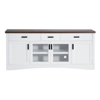 TV Console Stand, Glass Doors & Storage Drawers, Adjustable Shelves