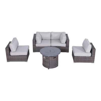 Wicker Outdoor Lounge Set With Cushions And Fire Pit