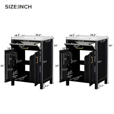 Modern Bathroom Vanity With Ceramic Sink, Soft-Close Doors, Flip Drawer, U-Shaped Shelves, Elegant Storage Solution