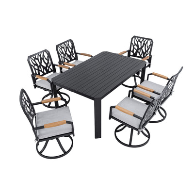 Outdoor Patio Furniture Dining Set With Sunbrella Fabric, Rectangular Table With Umbrella Hole