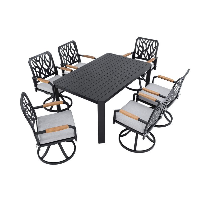 Outdoor Patio Furniture Dining Set With Sunbrella Fabric, Rectangular Table With Umbrella Hole