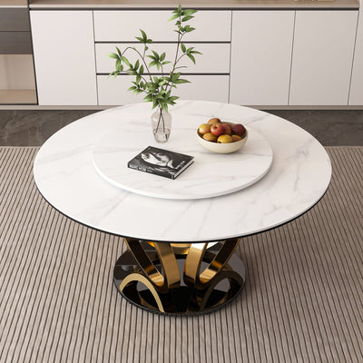 Round Dining Table With 360° Smooth Lazy Susan Stain / Heat - Gold / Black / White