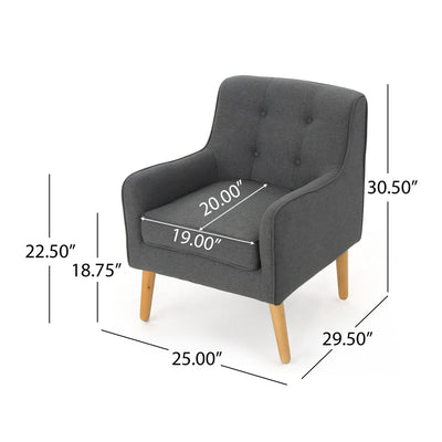 Modern Arm Chair With Tufted Back And Wooden Legs
