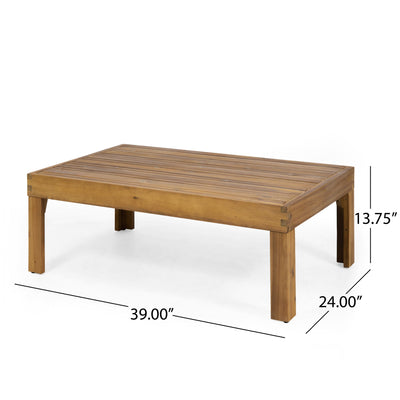 Outdoor Patio Set With Coffee Table And Loveseat - Teak / Beige