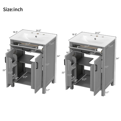 Bathroom Vanity With Ceramic Sink, Soft Close Doors, Flip Drawer, Double Layer Door Shelves