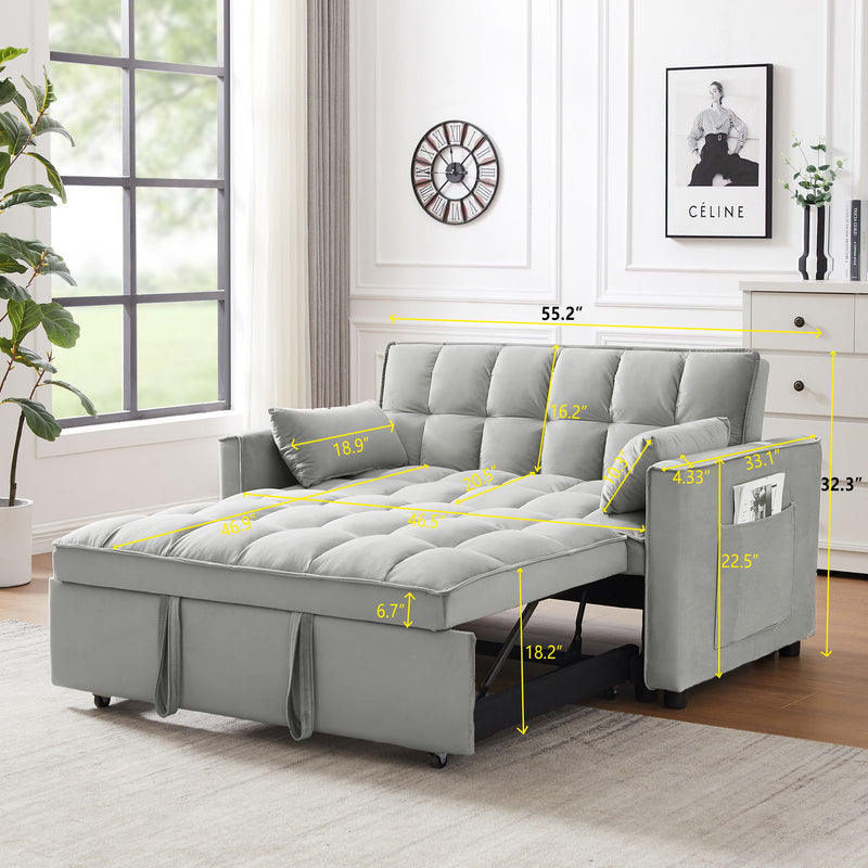 Modern Convertible Velvet Futon Loveseat With Sleeper Bed Function