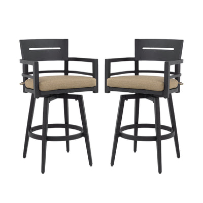Outdoor Swivel Bar Chairs, 360 Degree Rotation, Ergonomic Backrest (Set of 2)