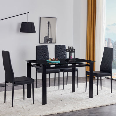 Modern 5 Piece Dining Table Set With Glass Top And Chairs - Black