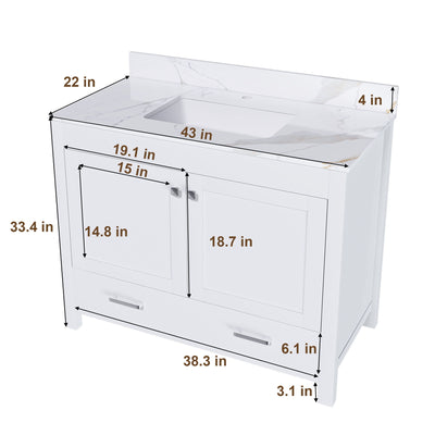 43" Bathroom Vanity, Multi Functional Cabinet With Doors And Drawer - White