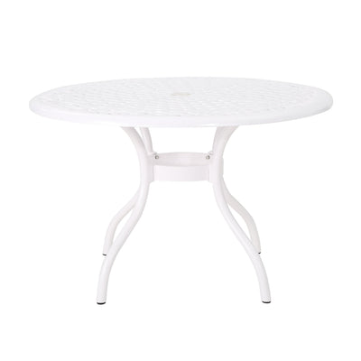 Tranquilius - Outdoor Round Dining Table With Lattice Tabletop, Umbrella Hole And Curved Legs
