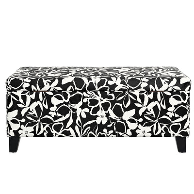 Luxury Storage Ottoman With Floral Patterned Fabric, Soft-Close Hinges, Multi Functional