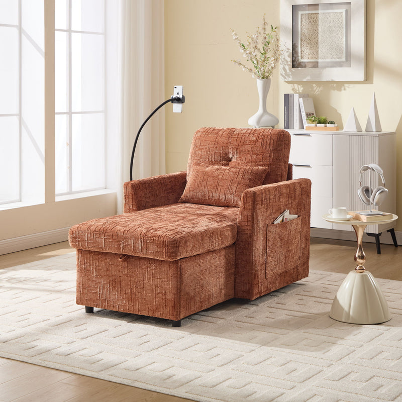 Multifunctional Chenille Recliner Sofa With Storage And Phone Bracket