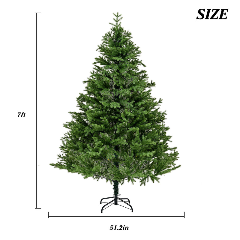 7Ft Spruce Full Christmas Tree Unlit With Hinged Branches And Foldable Stand - Green