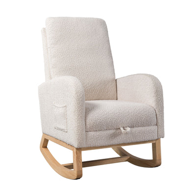 High Back Glider Rocking Chair With Retractable Footrest And Rubber Wood Legs
